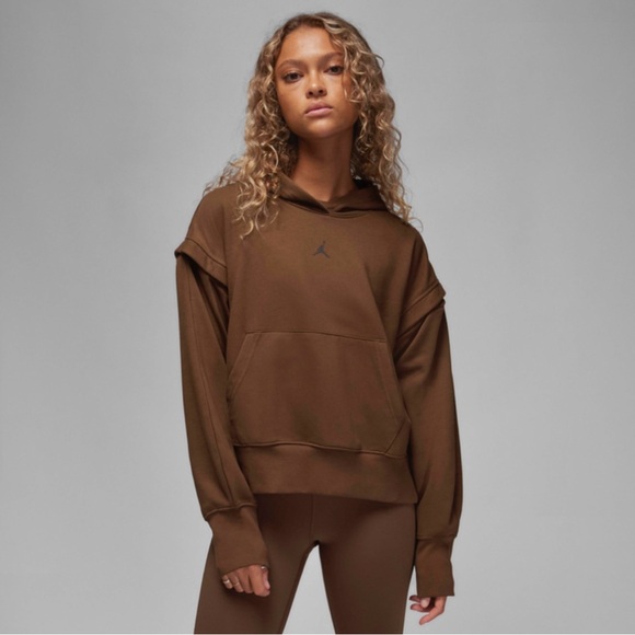 Nike Jordan Women’s Active Oversized XS Brown Fleece Convertible Hoodie NWT - Picture 1 of 16